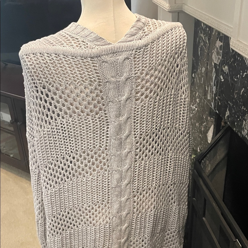 Terra & Sky Light Gray Open Cardigan with Cable Knit - Picture 9 of 10